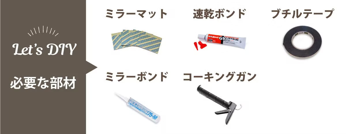 アンティークミラーを壁に直貼りするときに必要な部材一覧
