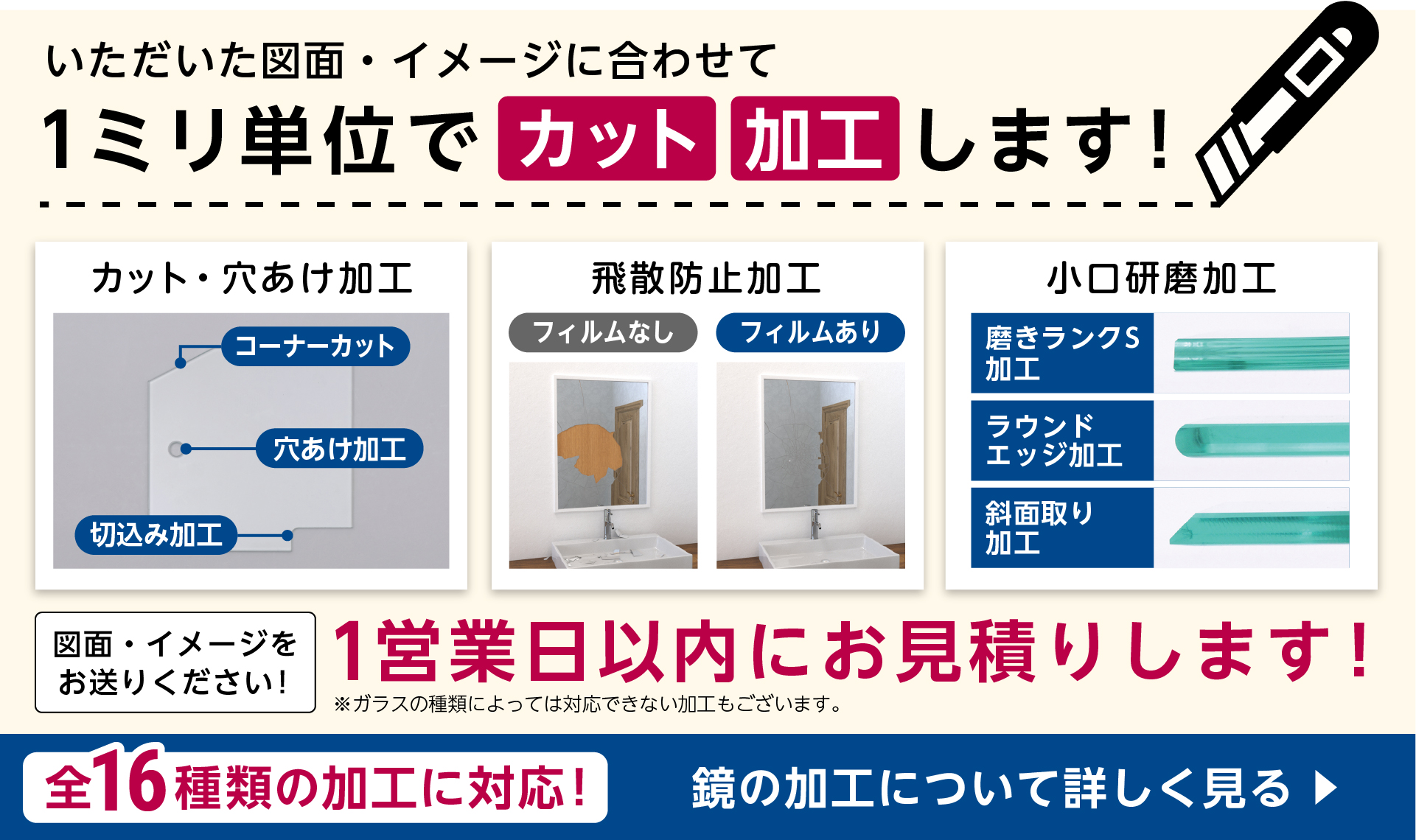 鏡の販売.COMの加工対応